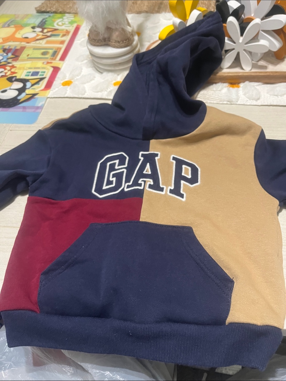 GAP Kids Colorblock Hoodie in Navy, Tan & Burgundy